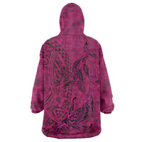 Hawaiian Whales Polynesian Art Motifs Wearable Blanket Hoodie Pink Color LT03 - Polynesian Pride