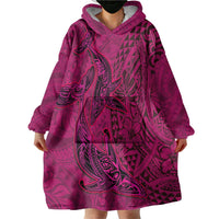 Hawaiian Whales Polynesian Art Motifs Wearable Blanket Hoodie Pink Color LT03 - Polynesian Pride