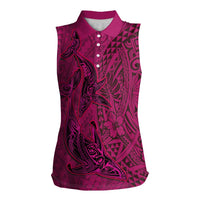 Hawaiian Whales Polynesian Art Motifs Women Sleeveless Polo Shirt Pink Color LT03 Female Pink - Polynesian Pride