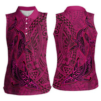 Hawaiian Whales Polynesian Art Motifs Women Sleeveless Polo Shirt Pink Color LT03 - Polynesian Pride