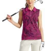 Hawaiian Whales Polynesian Art Motifs Women Sleeveless Polo Shirt Pink Color LT03 - Polynesian Pride