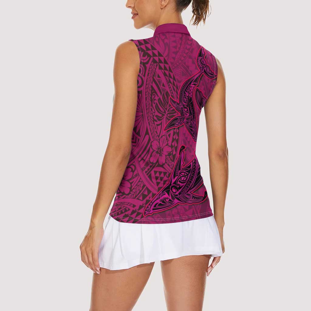 Hawaiian Whales Polynesian Art Motifs Women Sleeveless Polo Shirt Pink Color LT03 - Polynesian Pride