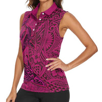 Hawaiian Whales Polynesian Art Motifs Women Sleeveless Polo Shirt Pink Color LT03 - Polynesian Pride