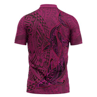 Hawaiian Whales Polynesian Art Motifs Zipper Polo Shirt Pink Color LT03 - Polynesian Pride