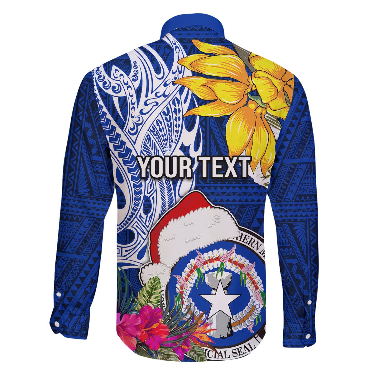 Custom Northern Mariana Islands Christmas Family Matching Off Shoulder Short Dress and Hawaiian Shirt Funny Santa Hug Latte Stone Ylang-ylang and Polynesia Pattern Blue LT03 - Polynesian Pride