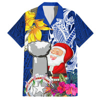Custom Northern Mariana Islands Christmas Hawaiian Shirt Funny Santa Hug Latte Stone Ylang-ylang and Polynesia Pattern Blue LT03 Blue - Polynesian Pride
