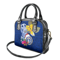 Custom Northern Mariana Islands Christmas Shoulder Handbag Funny Santa Hug Latte Stone Ylang-ylang and Polynesia Pattern Blue LT03 - Polynesian Pride