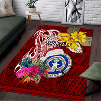 Custom Northern Mariana Islands Christmas Area Rug Funny Santa Hug Latte Stone Ylang-ylang and Polynesia Pattern Red LT03 Red - Polynesian Pride