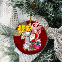 Custom Northern Mariana Islands Christmas Ceramic Ornament Funny Santa Hug Latte Stone Ylang-ylang and Polynesia Pattern Red LT03 - Polynesian Pride