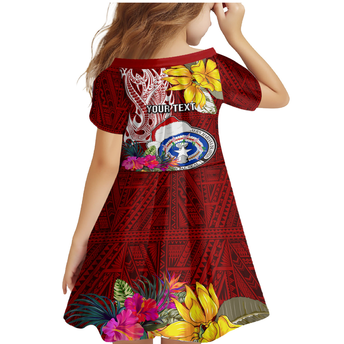Custom Northern Mariana Islands Christmas Family Matching Mermaid Dress and Hawaiian Shirt Funny Santa Hug Latte Stone Ylang-ylang and Polynesia Pattern Red LT03 - Polynesian Pride