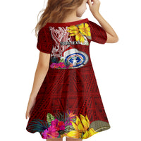 Custom Northern Mariana Islands Christmas Family Matching Off Shoulder Long Sleeve Dress and Hawaiian Shirt Funny Santa Hug Latte Stone Ylang-ylang and Polynesia Pattern Red LT03 - Polynesian Pride