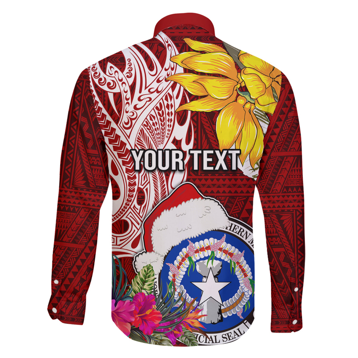 Custom Northern Mariana Islands Christmas Family Matching Off Shoulder Long Sleeve Dress and Hawaiian Shirt Funny Santa Hug Latte Stone Ylang-ylang and Polynesia Pattern Red LT03 - Polynesian Pride
