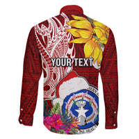 Custom Northern Mariana Islands Christmas Family Matching Off Shoulder Long Sleeve Dress and Hawaiian Shirt Funny Santa Hug Latte Stone Ylang-ylang and Polynesia Pattern Red LT03 - Polynesian Pride