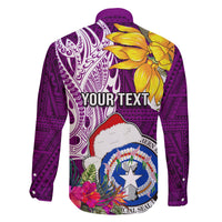 Custom Northern Mariana Islands Christmas Family Matching Long Sleeve Bodycon Dress and Hawaiian Shirt Funny Santa Hug Latte Stone Ylang-ylang and Polynesia Pattern Pink LT03 - Polynesian Pride
