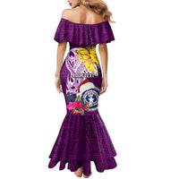Custom Northern Mariana Islands Christmas Family Matching Mermaid Dress and Hawaiian Shirt Funny Santa Hug Latte Stone Ylang-ylang and Polynesia Pattern Pink LT03 - Polynesian Pride