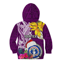 Custom Northern Mariana Islands Christmas Kid Hoodie Funny Santa Hug Latte Stone Ylang-ylang and Polynesia Pattern Pink LT03 - Polynesian Pride