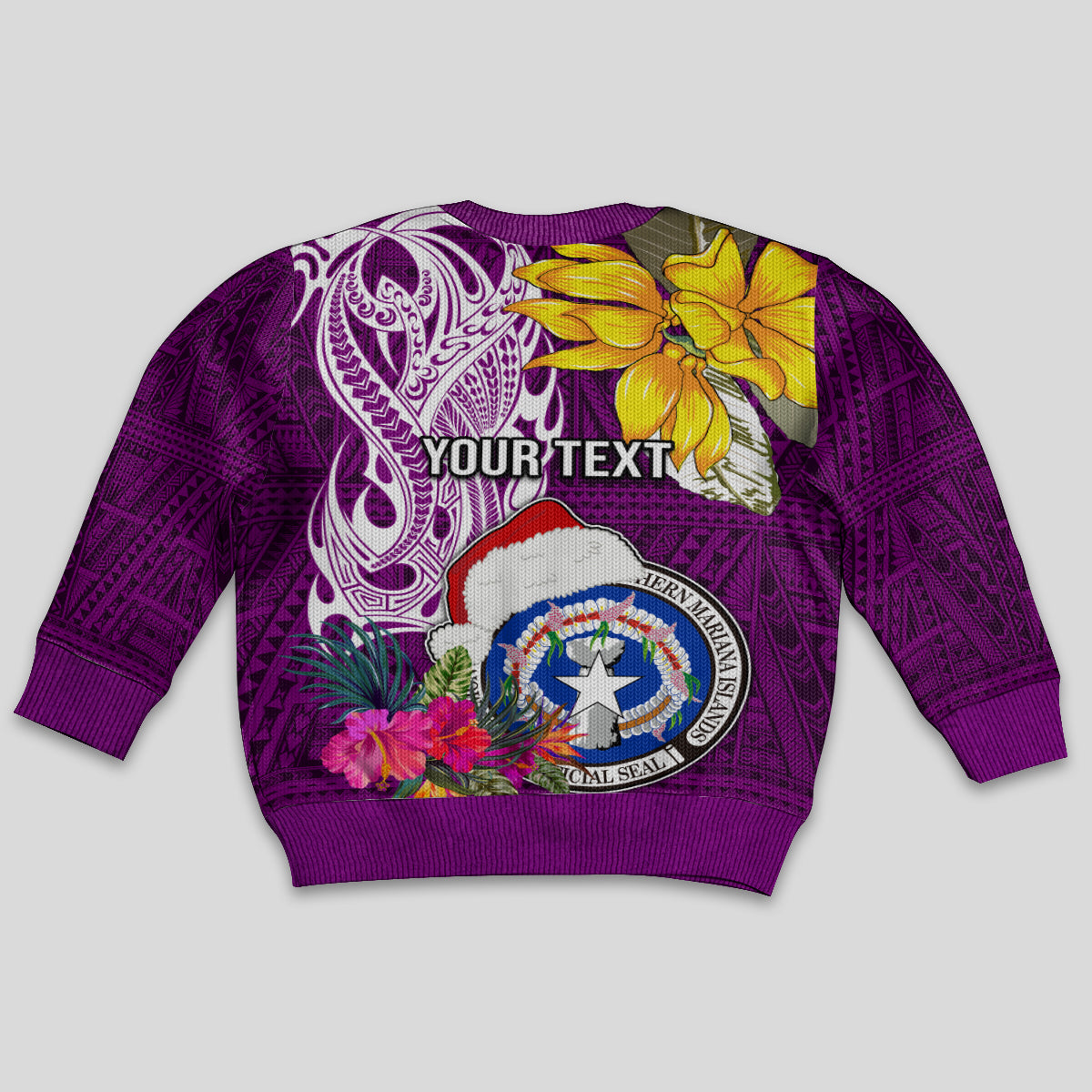 Custom Northern Mariana Islands Christmas Kid Ugly Christmas Sweater Funny Santa Hug Latte Stone Ylang-ylang and Polynesia Pattern Pink LT03 - Polynesian Pride
