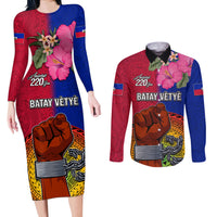 Haiti Battle of Vertieres Couples Matching Long Sleeve Bodycon Dress and Long Sleeve Button Shirt The Haitian Revolution 220th Anniversary Polynesian Style LT03 Red - Polynesian Pride