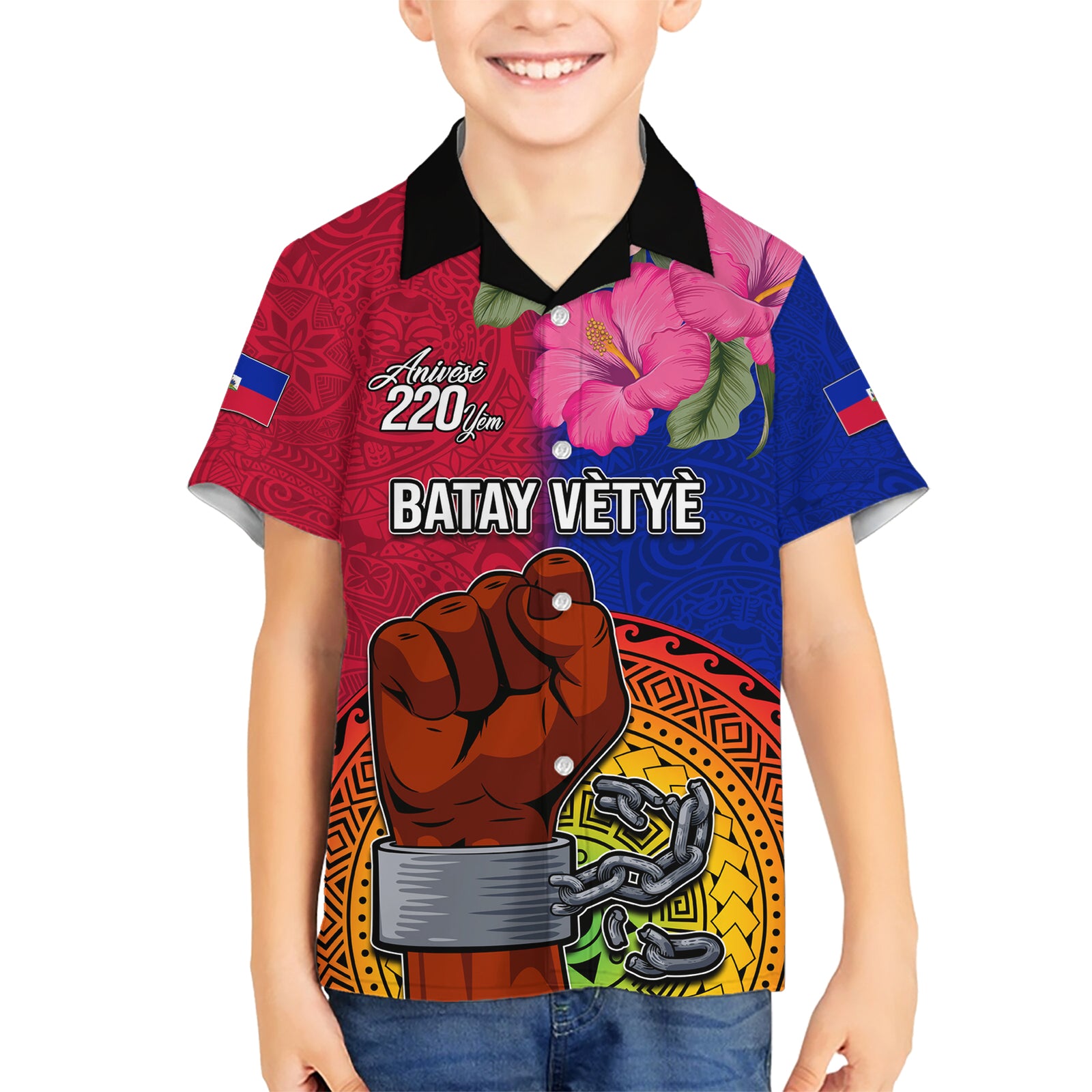 Haiti Battle of Vertieres Kid Hawaiian Shirt The Haitian Revolution 220th Anniversary Polynesian Style LT03 Kid Red - Polynesian Pride