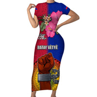 Haiti Battle of Vertieres Short Sleeve Bodycon Dress The Haitian Revolution 220th Anniversary Polynesian Style LT03 Long Dress Red - Polynesian Pride