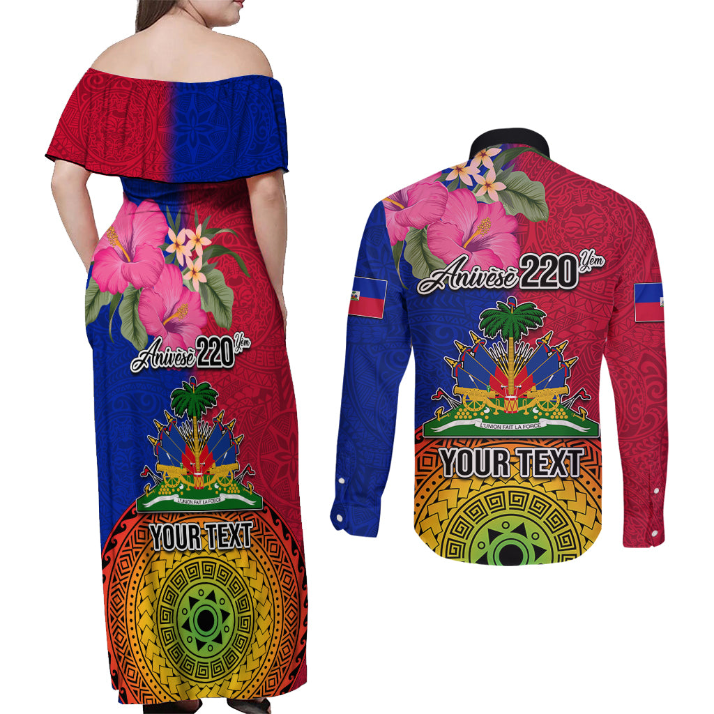 Personalised Haiti Battle of Vertieres Couples Matching Off Shoulder Maxi Dress and Long Sleeve Button Shirt The Haitian Revolution 220th Anniversary Polynesian Style LT03 - Polynesian Pride