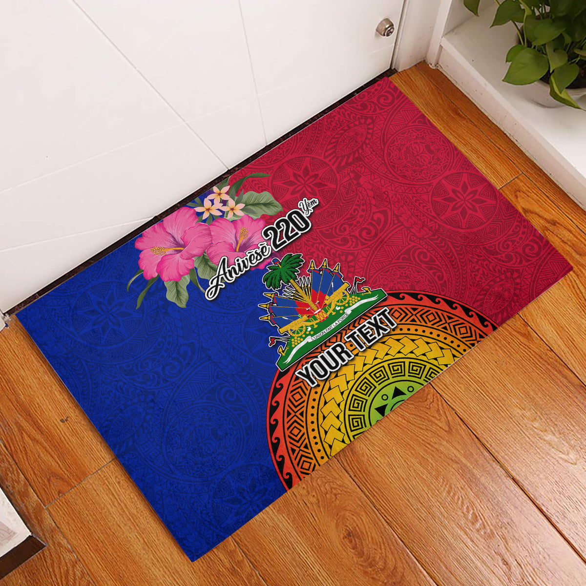 Personalised Haiti Battle of Vertieres Rubber Doormat The Haitian Revolution 220th Anniversary Polynesian Style LT03 Red - Polynesian Pride