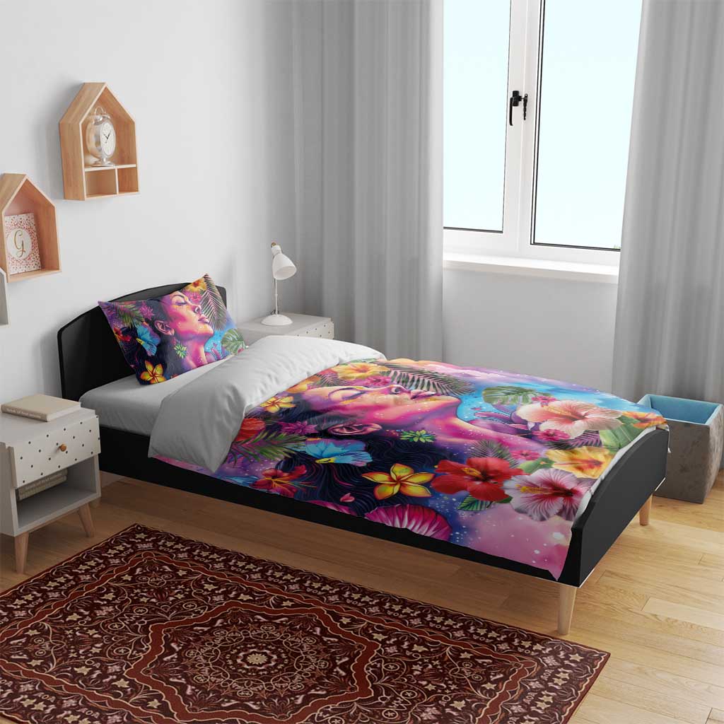 Polynesian Women Bedding Set Tropical Plant - Vibrant Surreal Dreamscape Vibe