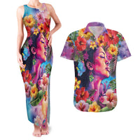 Polynesian Women Couples Matching Tank Maxi Dress and Hawaiian Shirt Tropical Plant - Vibrant Surreal Dreamscape Vibe LT03 Pink-Purple - Polynesian Pride