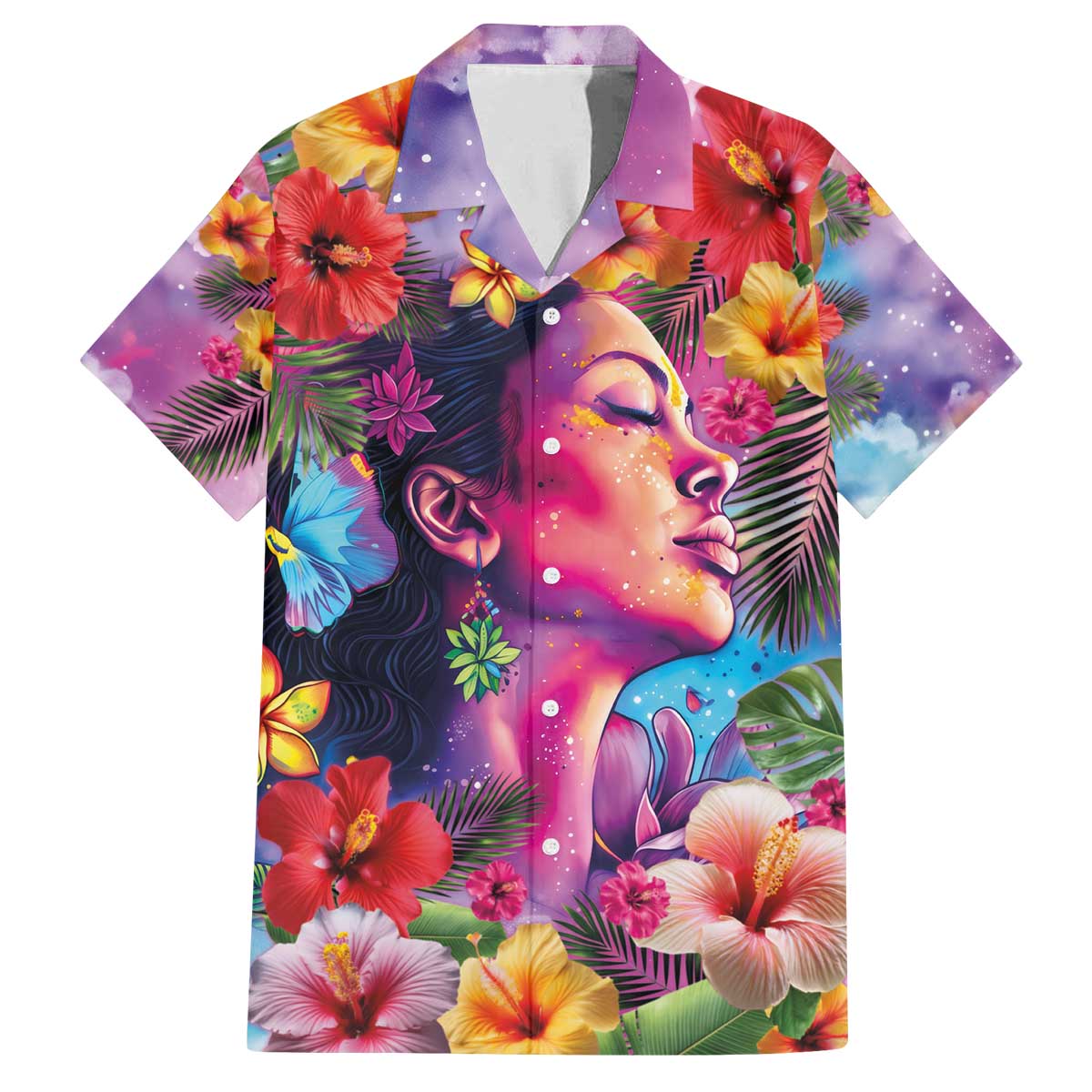 Polynesian Women Family Matching Off The Shoulder Long Sleeve Dress and Hawaiian Shirt Tropical Plant - Vibrant Surreal Dreamscape Vibe LT03 Dad's Shirt - Short Sleeve Pink-Purple - Polynesian Pride