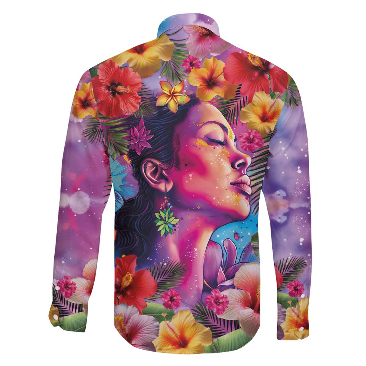 Polynesian Women Family Matching Off The Shoulder Long Sleeve Dress and Hawaiian Shirt Tropical Plant - Vibrant Surreal Dreamscape Vibe LT03 - Polynesian Pride