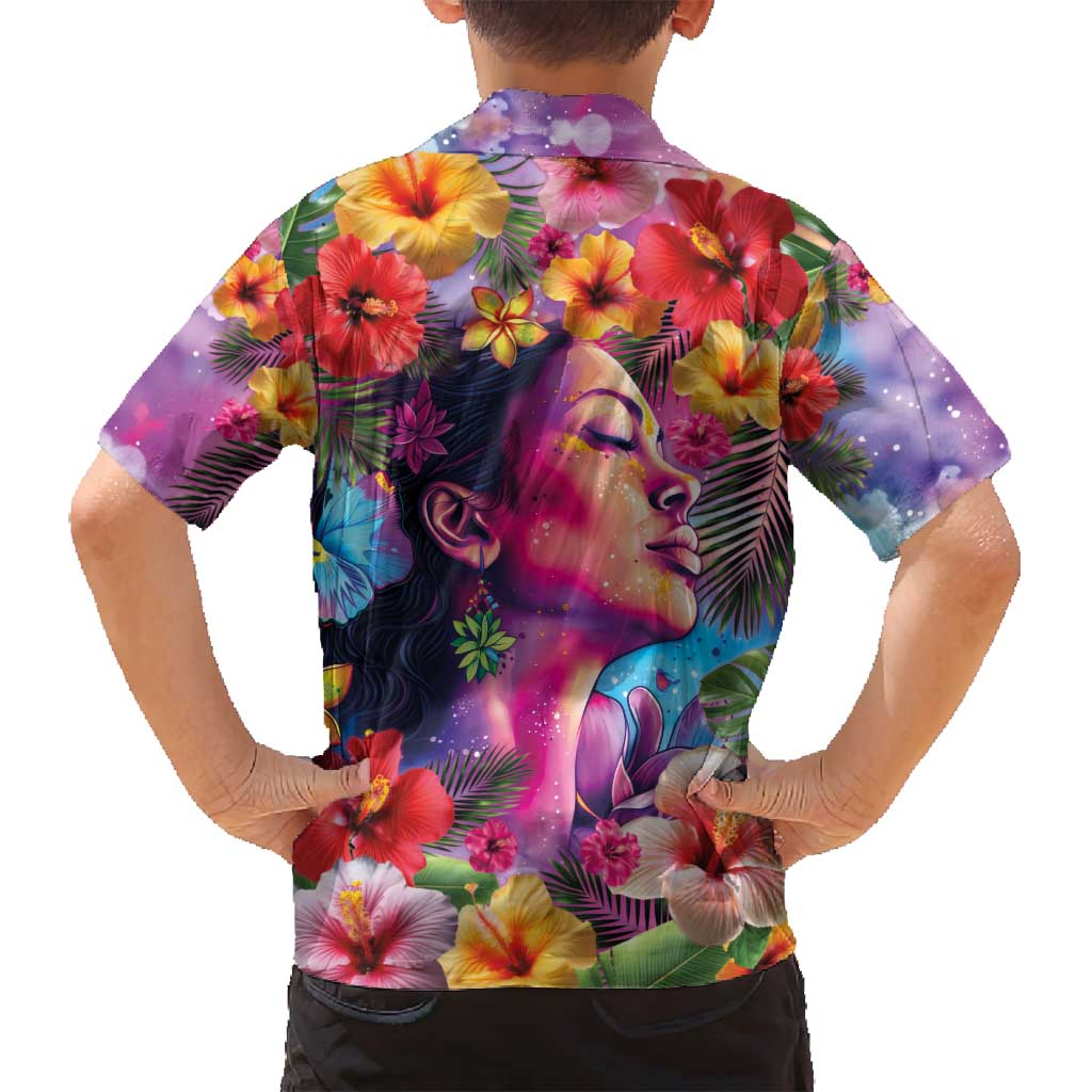 Polynesian Women Family Matching Off Shoulder Maxi Dress and Hawaiian Shirt Tropical Plant - Vibrant Surreal Dreamscape Vibe LT03 - Polynesian Pride