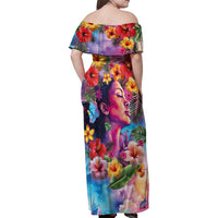Polynesian Women Family Matching Off Shoulder Maxi Dress and Hawaiian Shirt Tropical Plant - Vibrant Surreal Dreamscape Vibe LT03 - Polynesian Pride