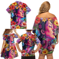 Polynesian Women Family Matching Off Shoulder Short Dress and Hawaiian Shirt Tropical Plant - Vibrant Surreal Dreamscape Vibe LT03 - Polynesian Pride
