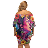 Polynesian Women Family Matching Off Shoulder Short Dress and Hawaiian Shirt Tropical Plant - Vibrant Surreal Dreamscape Vibe LT03 - Polynesian Pride