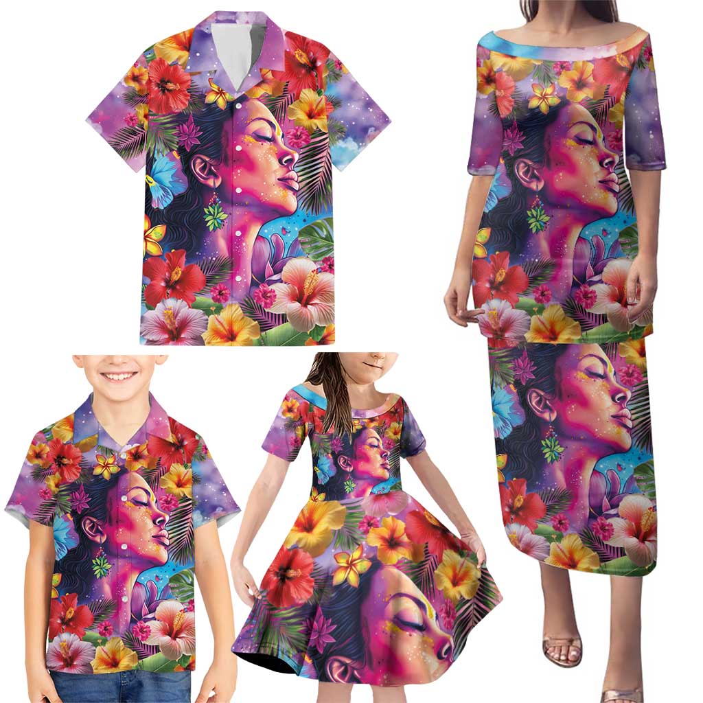 Polynesian Women Family Matching Puletasi and Hawaiian Shirt Tropical Plant - Vibrant Surreal Dreamscape Vibe LT03 - Polynesian Pride