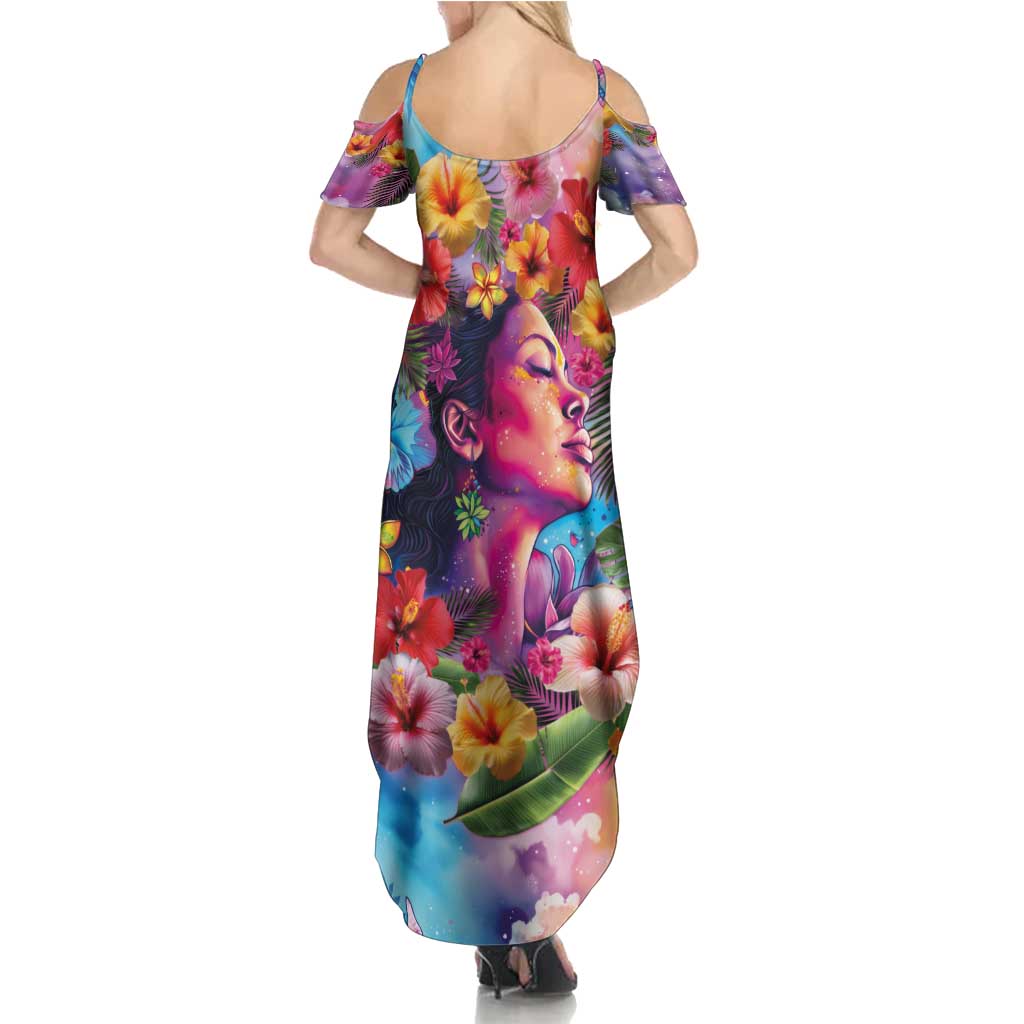 Polynesian Women Family Matching Summer Maxi Dress and Hawaiian Shirt Tropical Plant - Vibrant Surreal Dreamscape Vibe LT03 - Polynesian Pride
