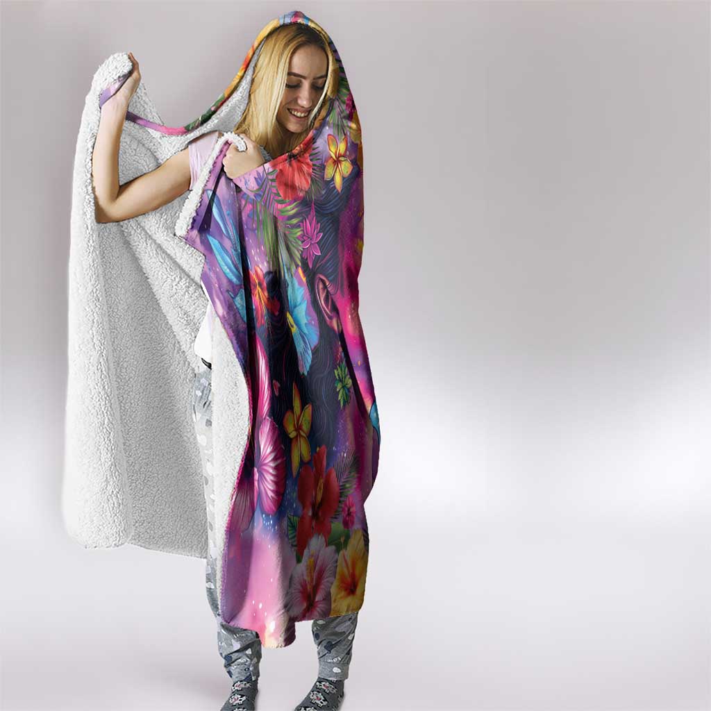 Polynesian Women Hooded Blanket Tropical Plant - Vibrant Surreal Dreamscape Vibe