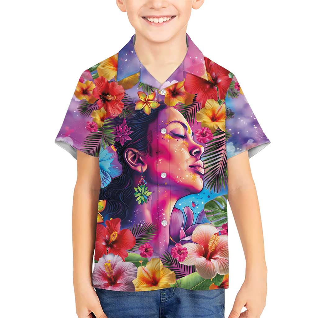 Polynesian Women Kid Hawaiian Shirt Tropical Plant - Vibrant Surreal Dreamscape Vibe LT03 Kid Pink-Purple - Polynesian Pride