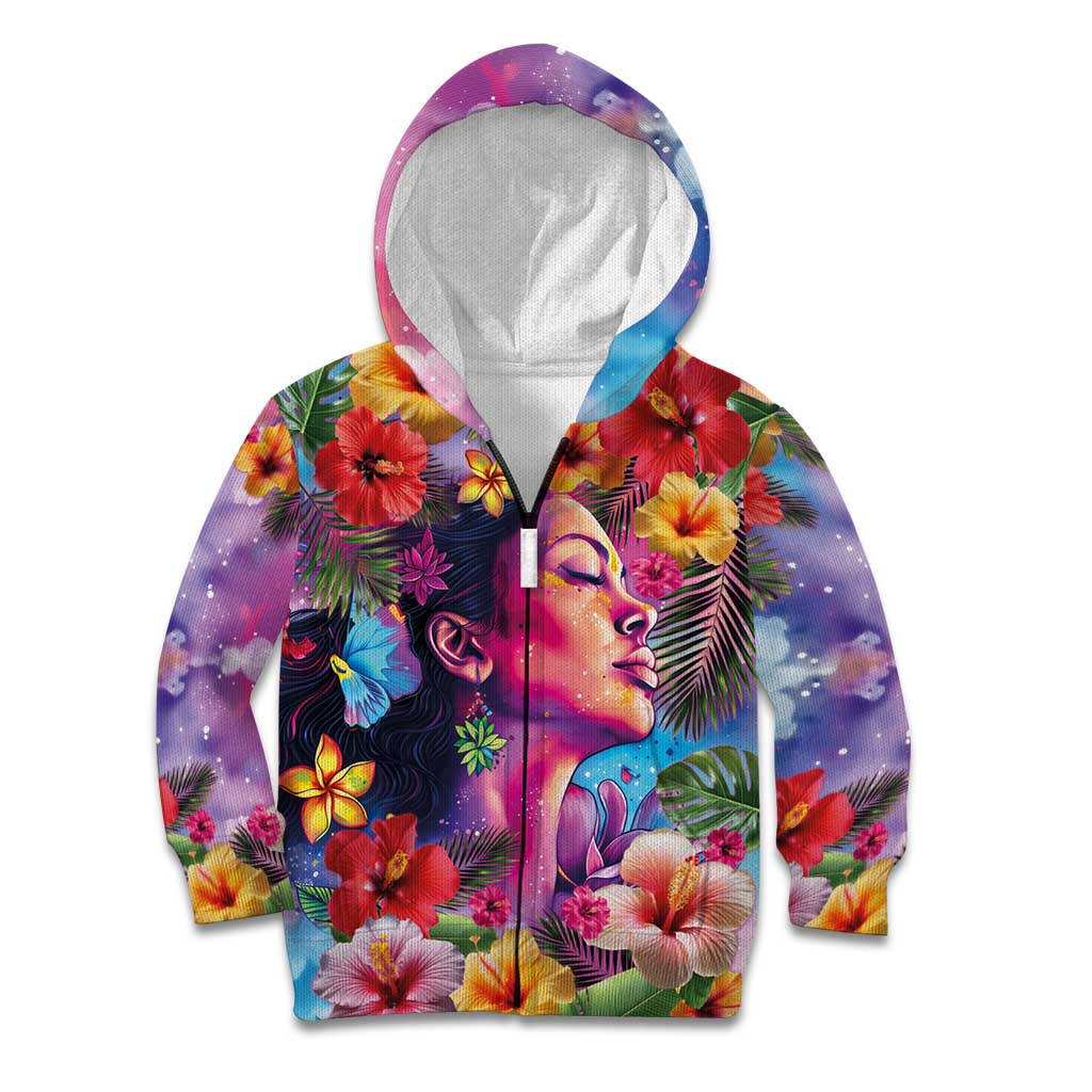 Polynesian Women Kid Hoodie Tropical Plant - Vibrant Surreal Dreamscape Vibe LT03 Zip Hoodie Pink-Purple - Polynesian Pride