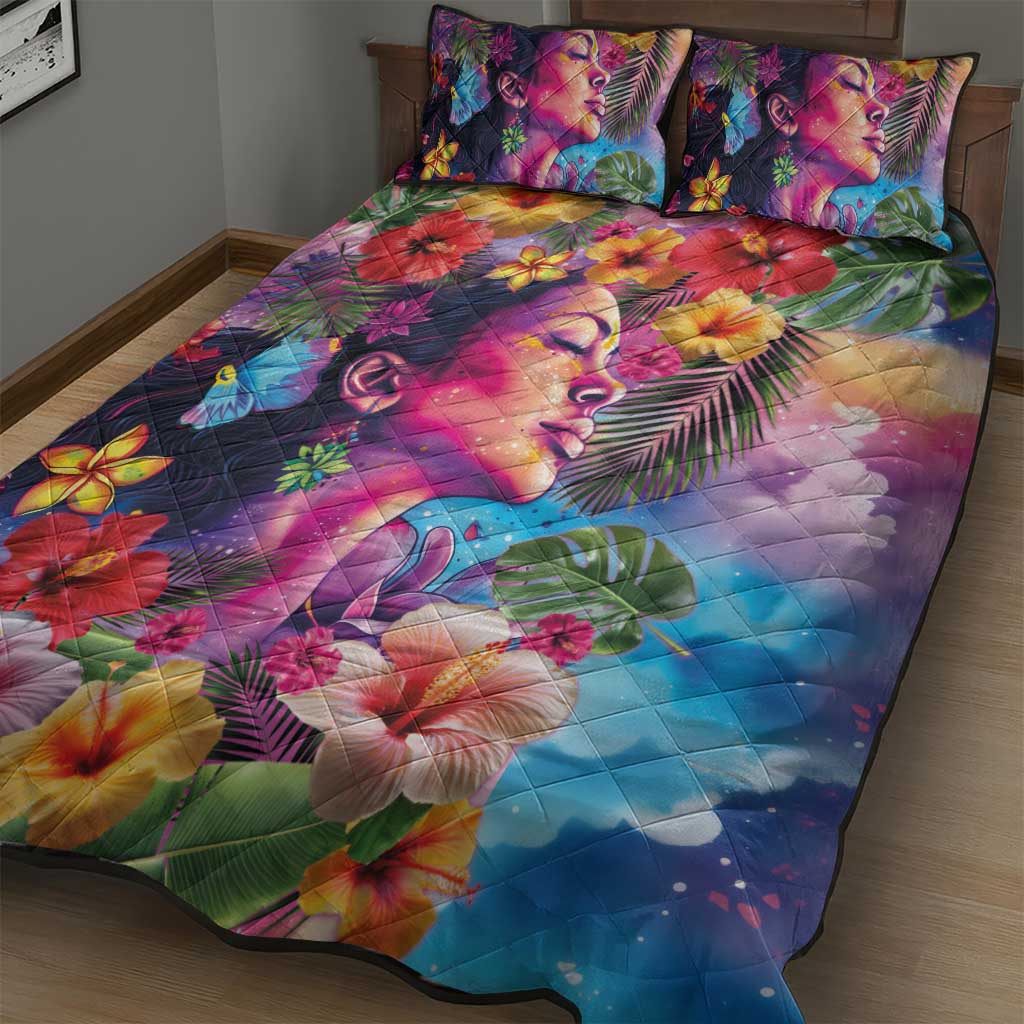 Polynesian Women Quilt Bed Set Tropical Plant - Vibrant Surreal Dreamscape Vibe LT03 - Polynesian Pride