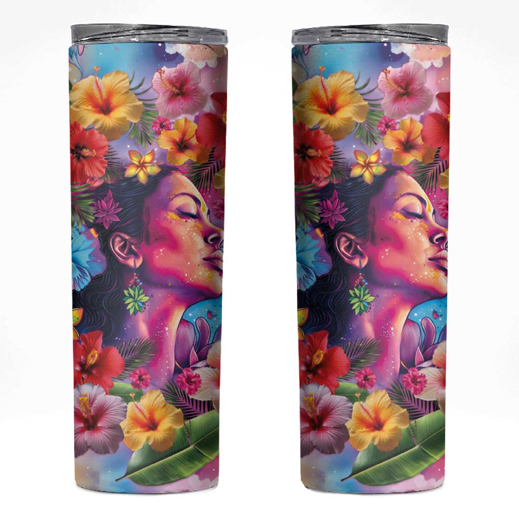Polynesian Women Skinny Tumbler Tropical Plant - Vibrant Surreal Dreamscape Vibe LT03 Pink-Purple - Polynesian Pride