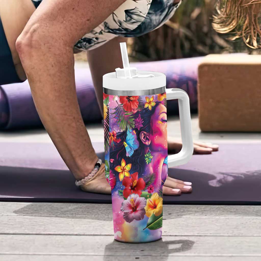Polynesian Women Tumbler With Handle Tropical Plant - Vibrant Surreal Dreamscape Vibe