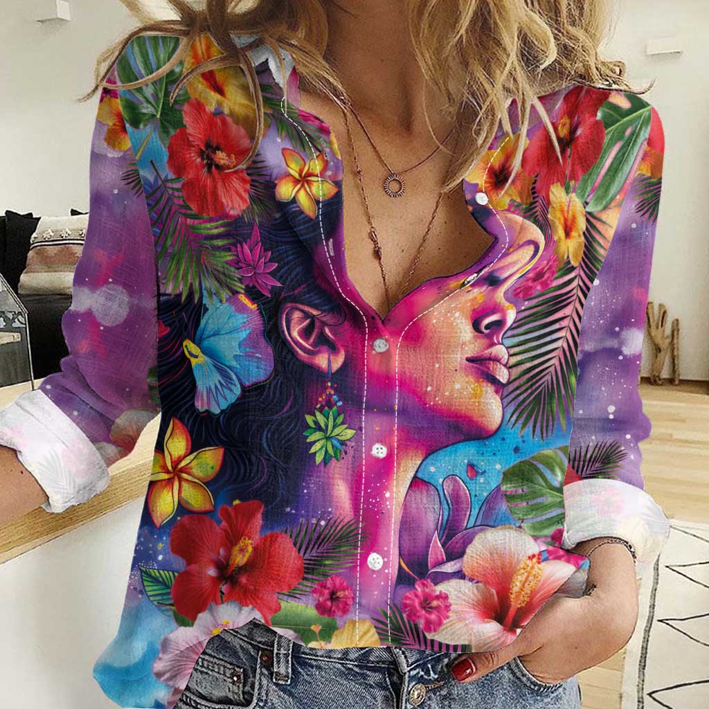 Polynesian Women Women Casual Shirt Tropical Plant - Vibrant Surreal Dreamscape Vibe LT03 Female Pink-Purple - Polynesian Pride