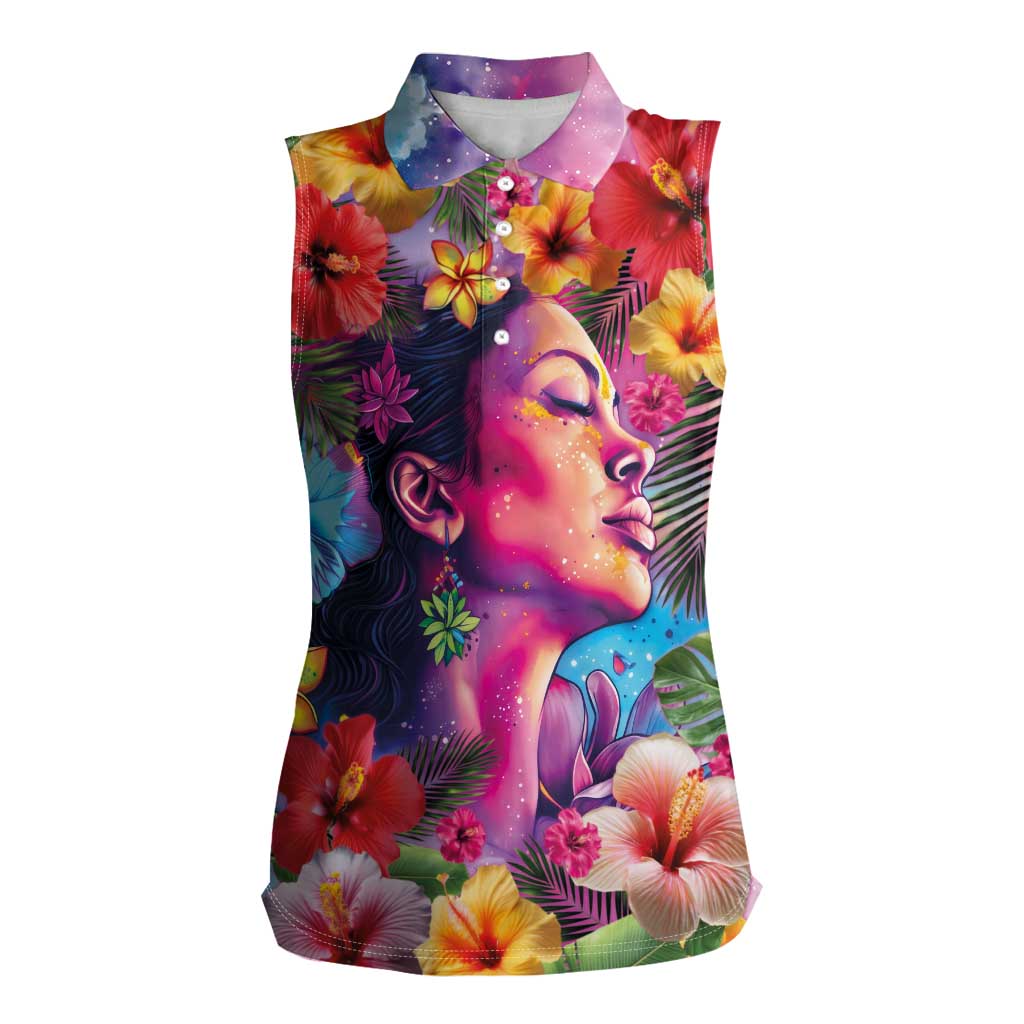 Polynesian Women Women Sleeveless Polo Shirt Tropical Plant - Vibrant Surreal Dreamscape Vibe LT03 Female Pink-Purple - Polynesian Pride