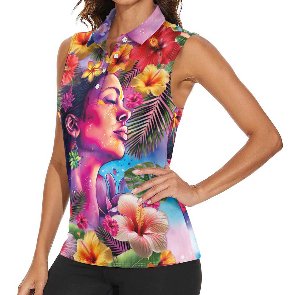 Polynesian Women Women Sleeveless Polo Shirt Tropical Plant - Vibrant Surreal Dreamscape Vibe LT03 - Polynesian Pride