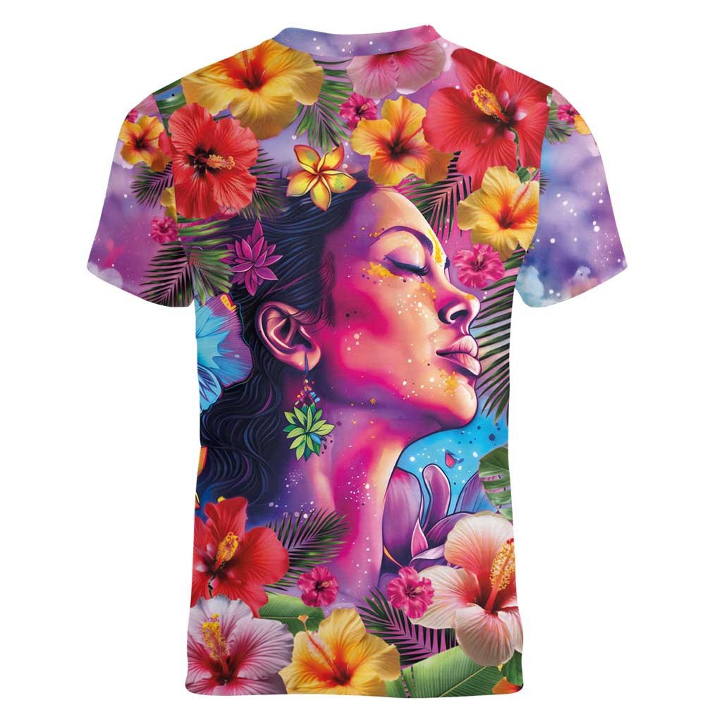 Polynesian Women Women V-Neck T-Shirt Tropical Plant - Vibrant Surreal Dreamscape Vibe LT03 - Polynesian Pride