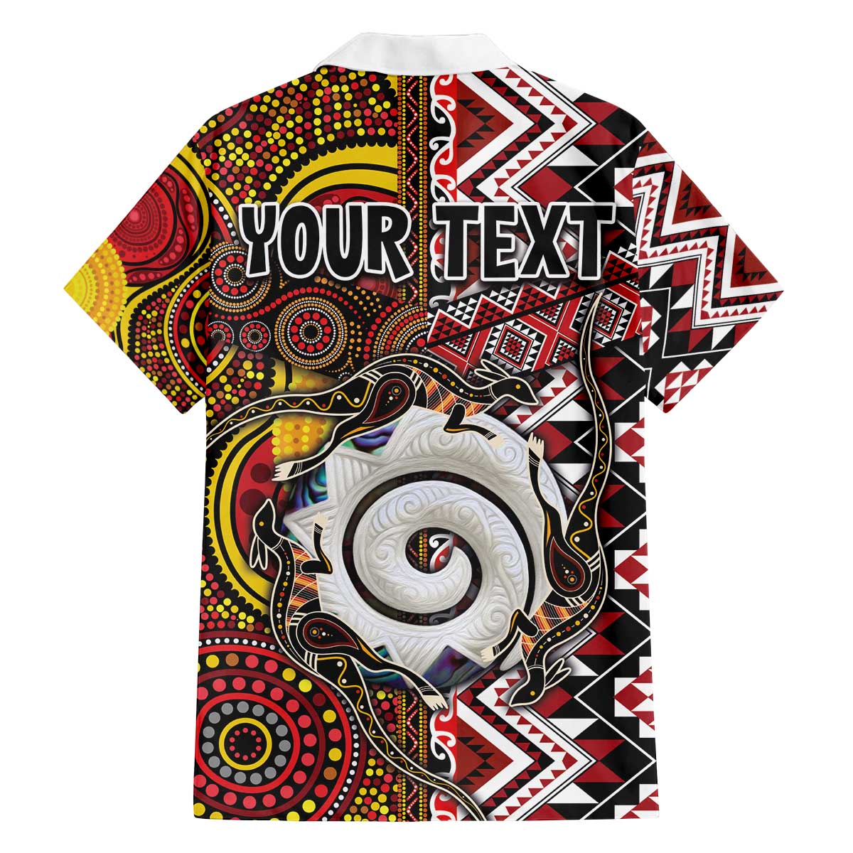 Personalised Aotearoa and Australia Together Family Matching Off The Shoulder Long Sleeve Dress and Hawaiian Shirt Koru and Kangaroo - Taniko with Aboriginal Motif LT03 - Polynesian Pride