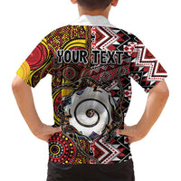 Personalised Aotearoa and Australia Together Family Matching Puletasi and Hawaiian Shirt Koru and Kangaroo - Taniko with Aboriginal Motif LT03 - Polynesian Pride