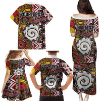 Personalised Aotearoa and Australia Together Family Matching Puletasi and Hawaiian Shirt Koru and Kangaroo - Taniko with Aboriginal Motif LT03 - Polynesian Pride