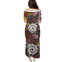 Personalised Aotearoa and Australia Together Family Matching Puletasi and Hawaiian Shirt Koru and Kangaroo - Taniko with Aboriginal Motif LT03 - Polynesian Pride